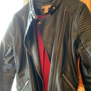 Leather jacket with red detailing